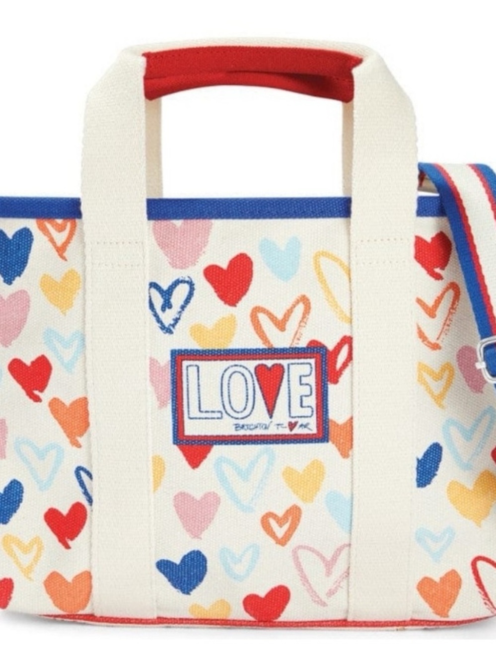 Brighton Kids Canvas Tote Bag in Cream with Red, Blue, Pink & Orange Hearts